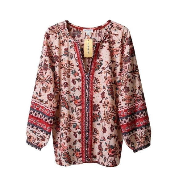 Sundance Tops - NWT Sundance XL Arvilla Petal Orange Floral Bohemian Blouse Long Sleeve Top